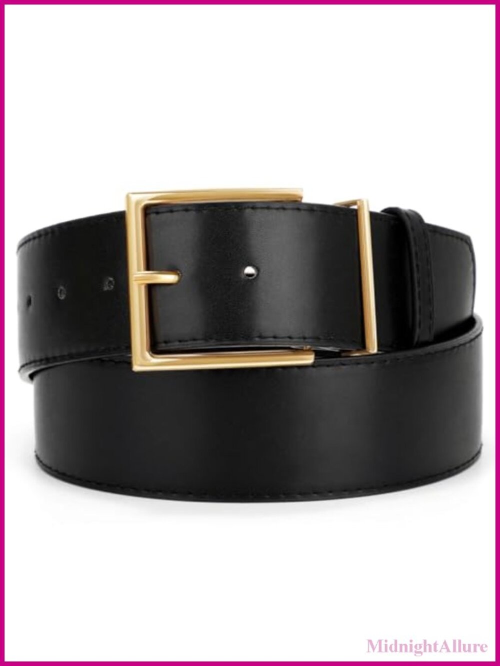 Wide Faux Leather Waist Belt with Gold Buckle for Dresses Pants